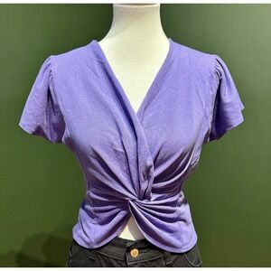 Vintage 2XS Purple Short Sleeve Twist Front V-Neck Top Women's S/M Made in USA